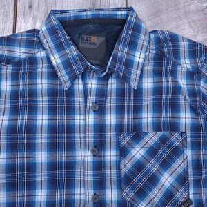 5.11 Tactical Shirt Mens Small Admiral Blue Breaker Plaid Pocket Short Sleeve